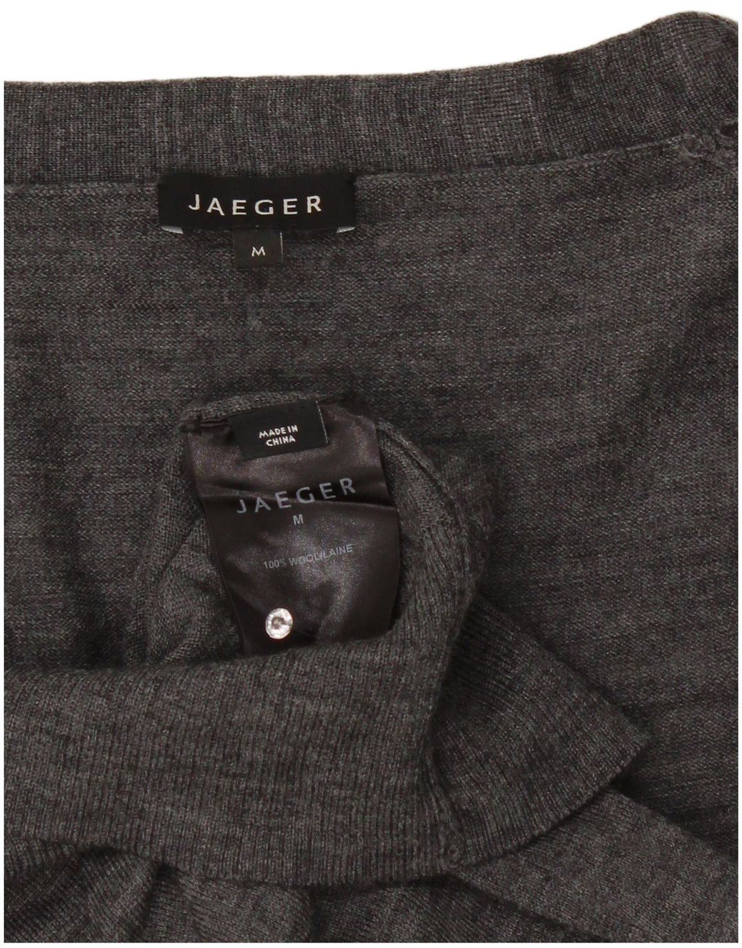Maglione cardigan con maniche a 3/4 da donna Jaeger UK 12 Lana screziata grigio medio
