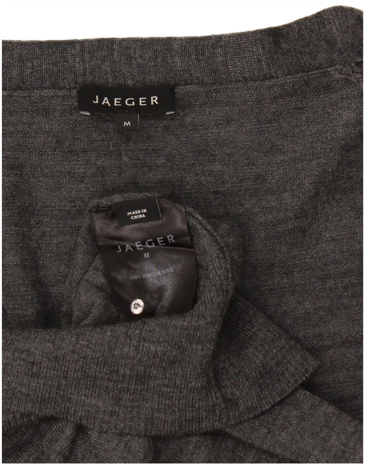 Maglione cardigan con maniche a 3/4 da donna Jaeger UK 12 Lana screziata grigio medio