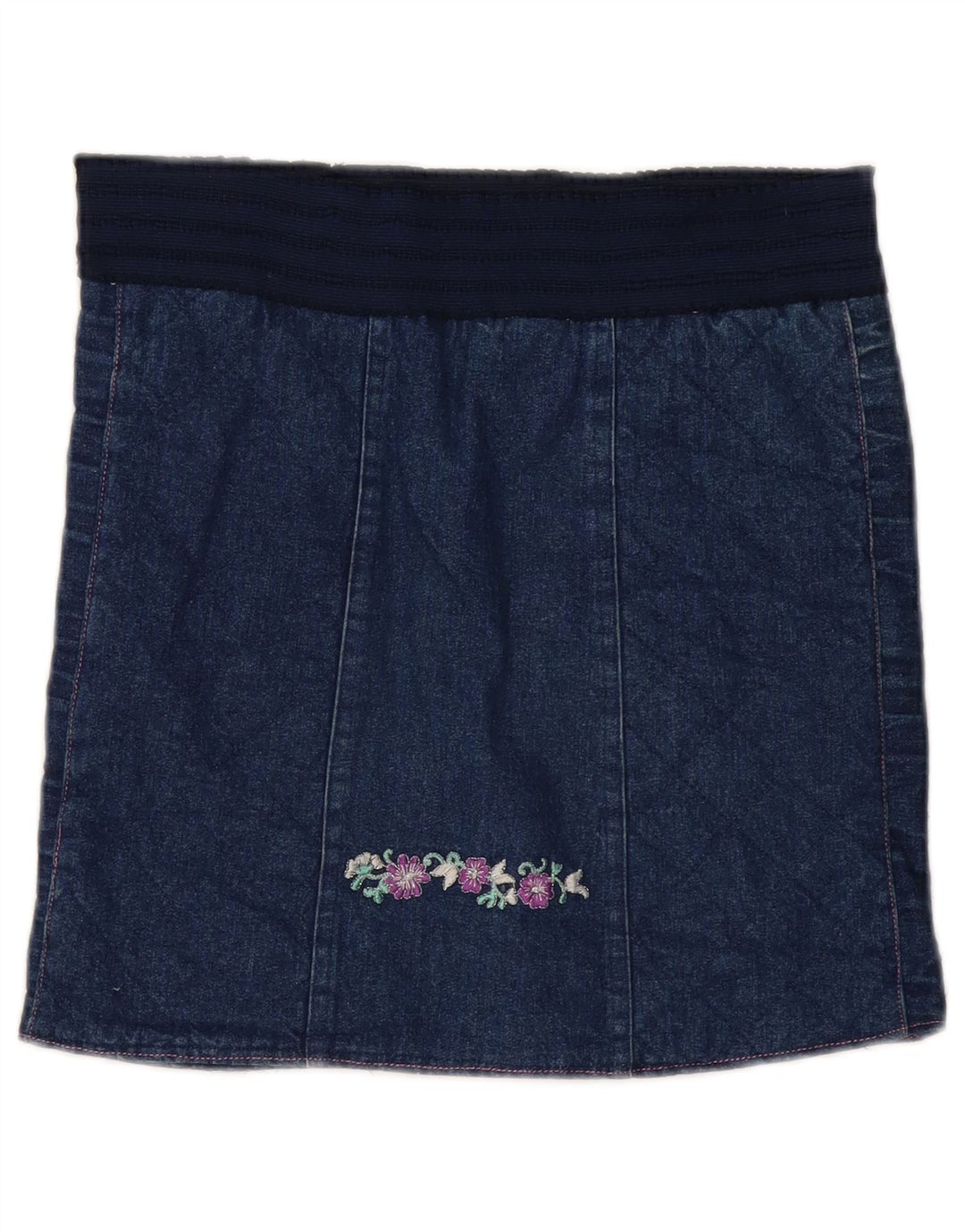 Gonna di jeans vintage da donna W30 medio blu navy floreale