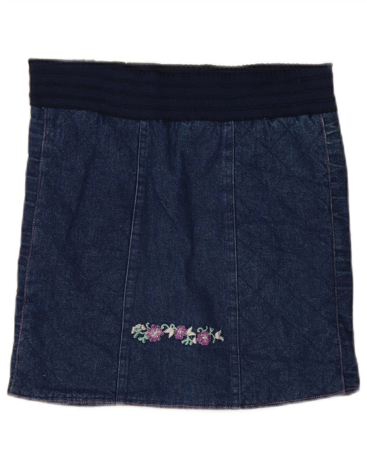 Gonna di jeans vintage da donna W30 medio blu navy floreale