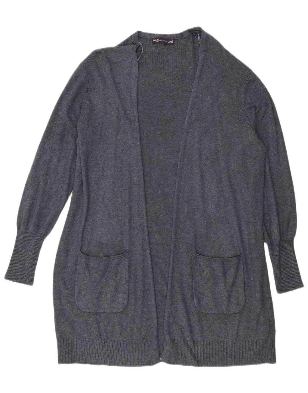 MARKS & SPENCER Maglione cardigan aperto lungo da donna UK 16 grande blu