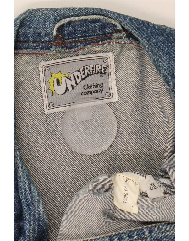 Giacca blazer in denim vintage da uomo a 1 bottone IT 48 cotone blu medio