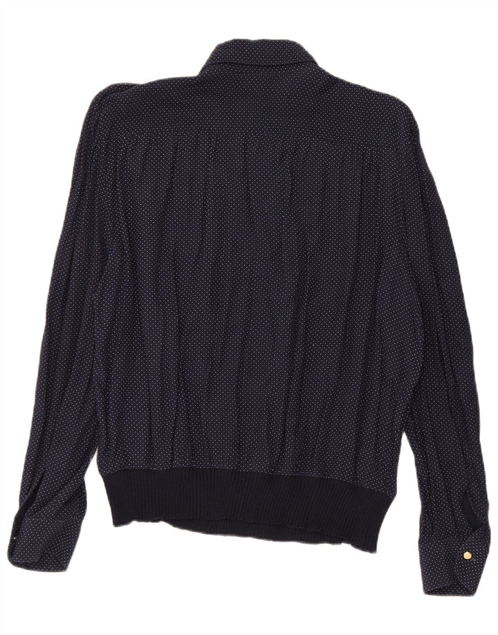 Camicetta da donna VINTAGE UK 16 Large in viscosa maculata blu navy