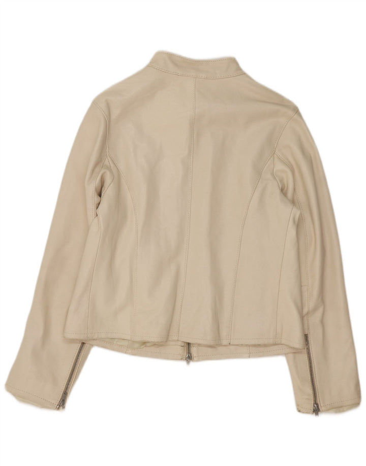 Giacca in pelle vintage da donna UK 14 beige medio