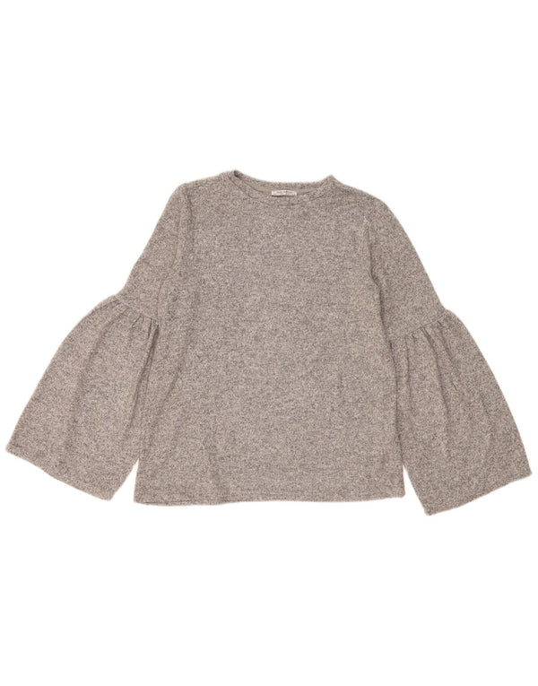 Top Zara Trafaluc da donna oversize a maniche lunghe UK 10 piccolo grigio chiazzato