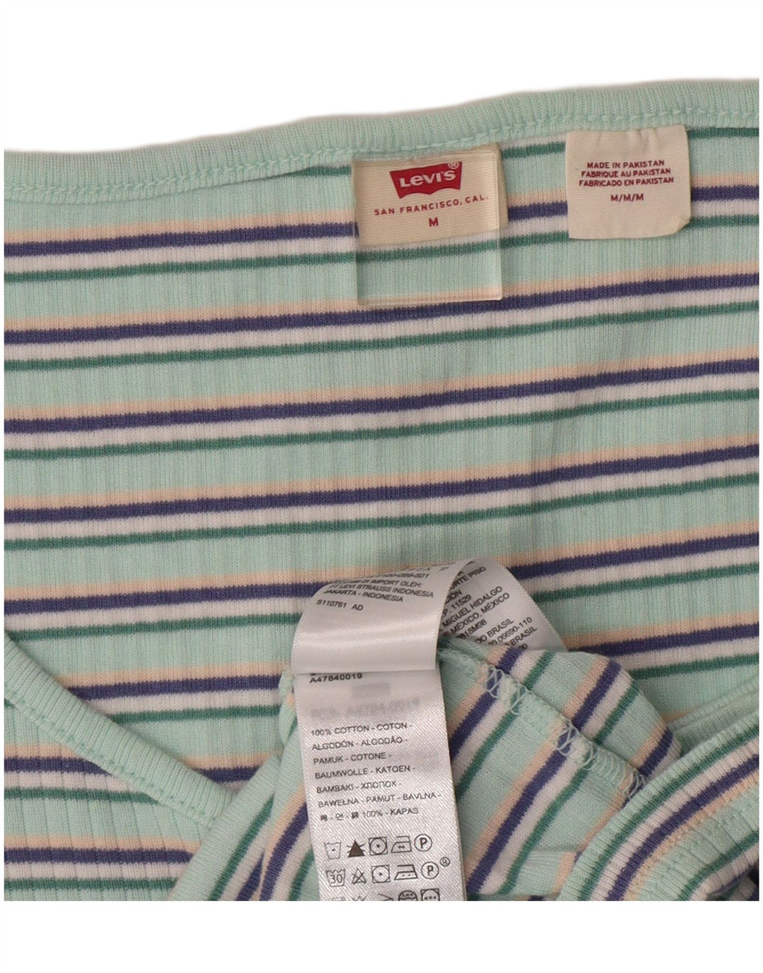 LEVI'S Womens Crop Short Sleeve Blouse Top UK 12 Medium Green Striped