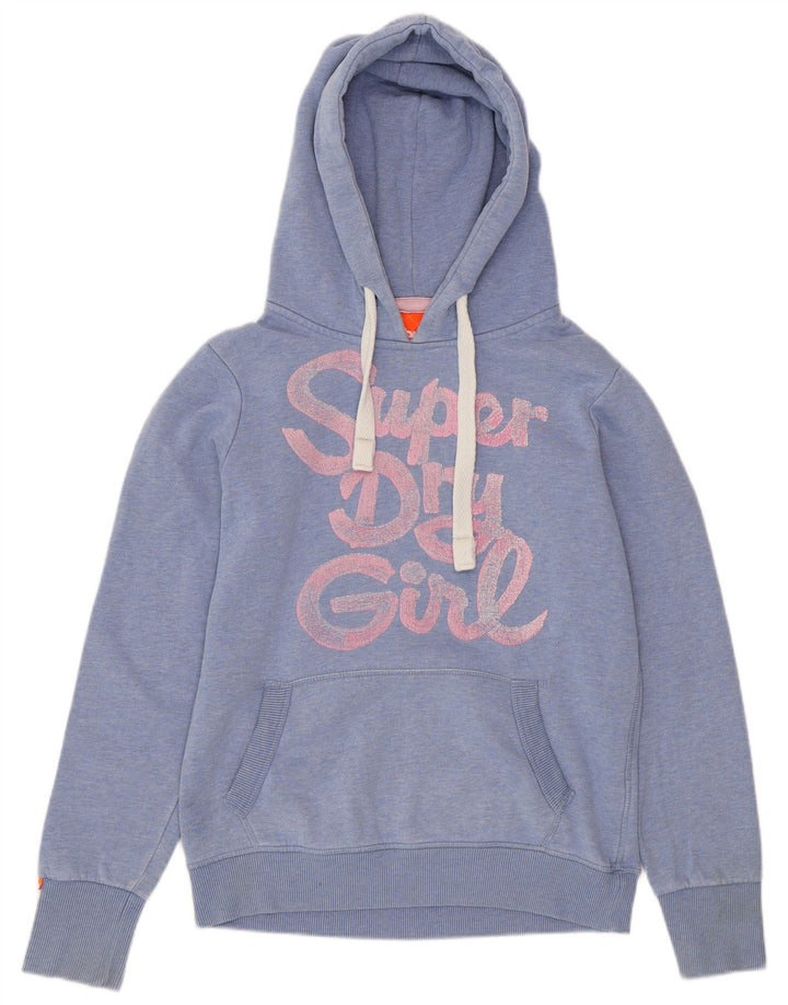 Maglione con cappuccio grafico da donna SUPERDRY UK 14 Cotone screziato blu medio