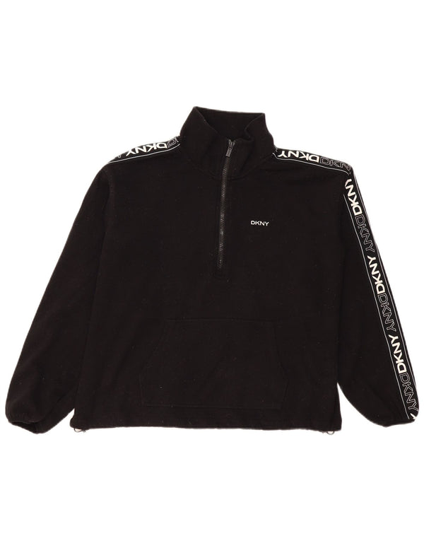 Maglione in pile con collo con zip grafico da donna Dkny UK 14 cotone nero medio