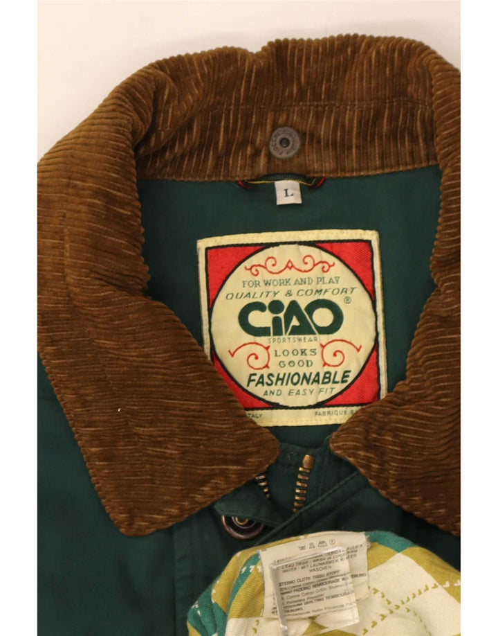 Ciao Cappotto da uomo UK 40 Large Verde Colourblock in cotone