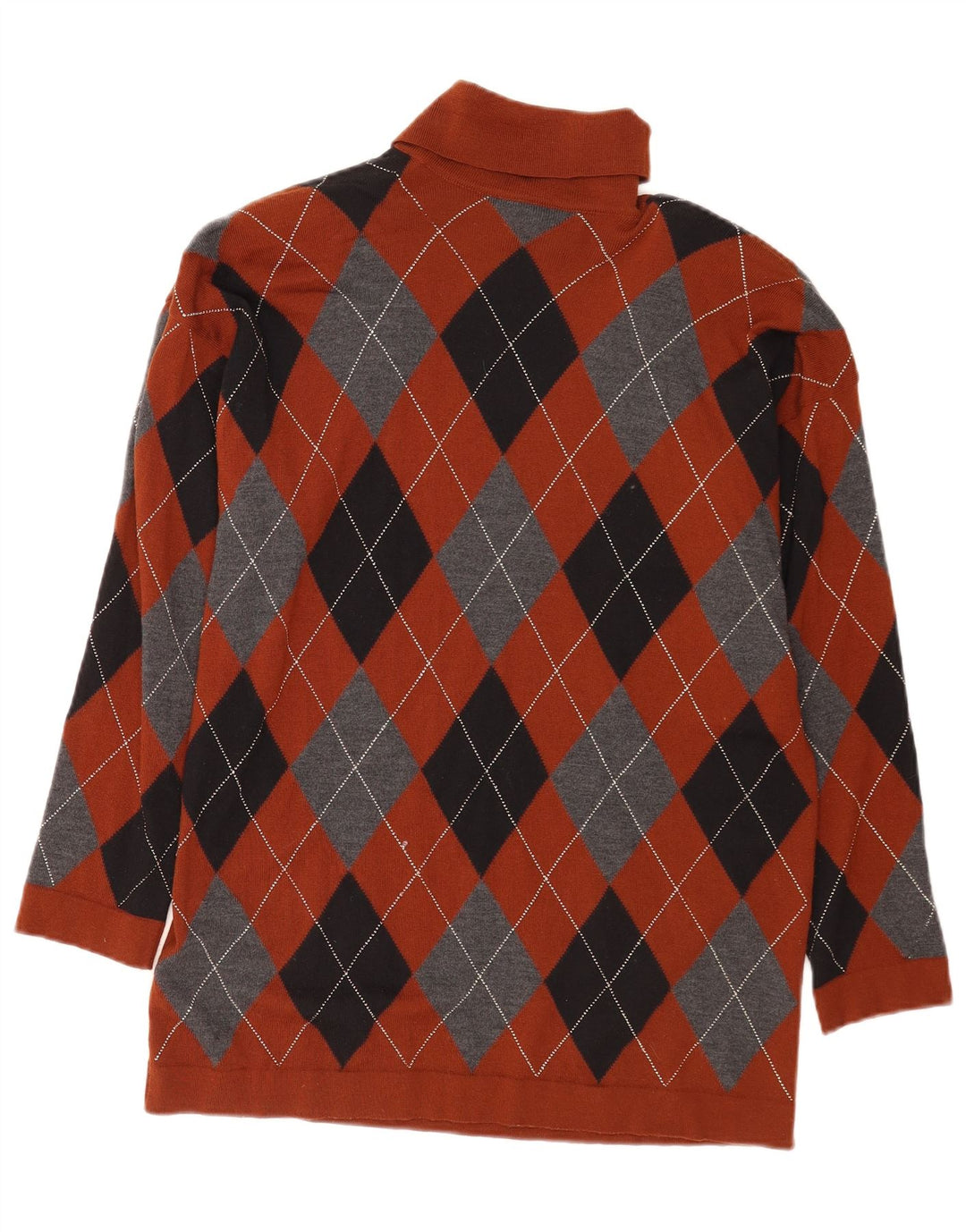Maglione vintage da donna con collo a polo EU 38 Marrone medio a rombi/diamante