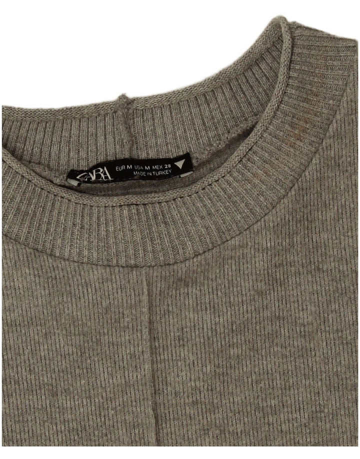 Abito maglione a maniche corte da donna Zara UK 14 Poliestere grigio medio