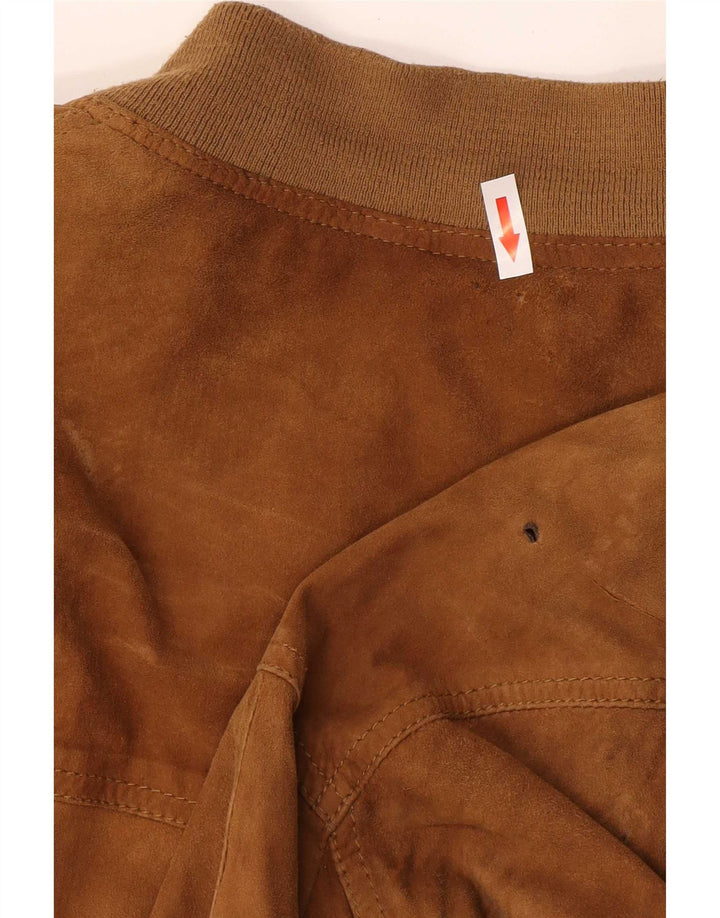 Giubbotto bomber in pelle scamosciata vintage da uomo UK 42 XL in pelle marrone
