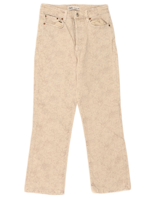 Jeans corti da donna Zara piccoli W28 L25 cotone floreale beige