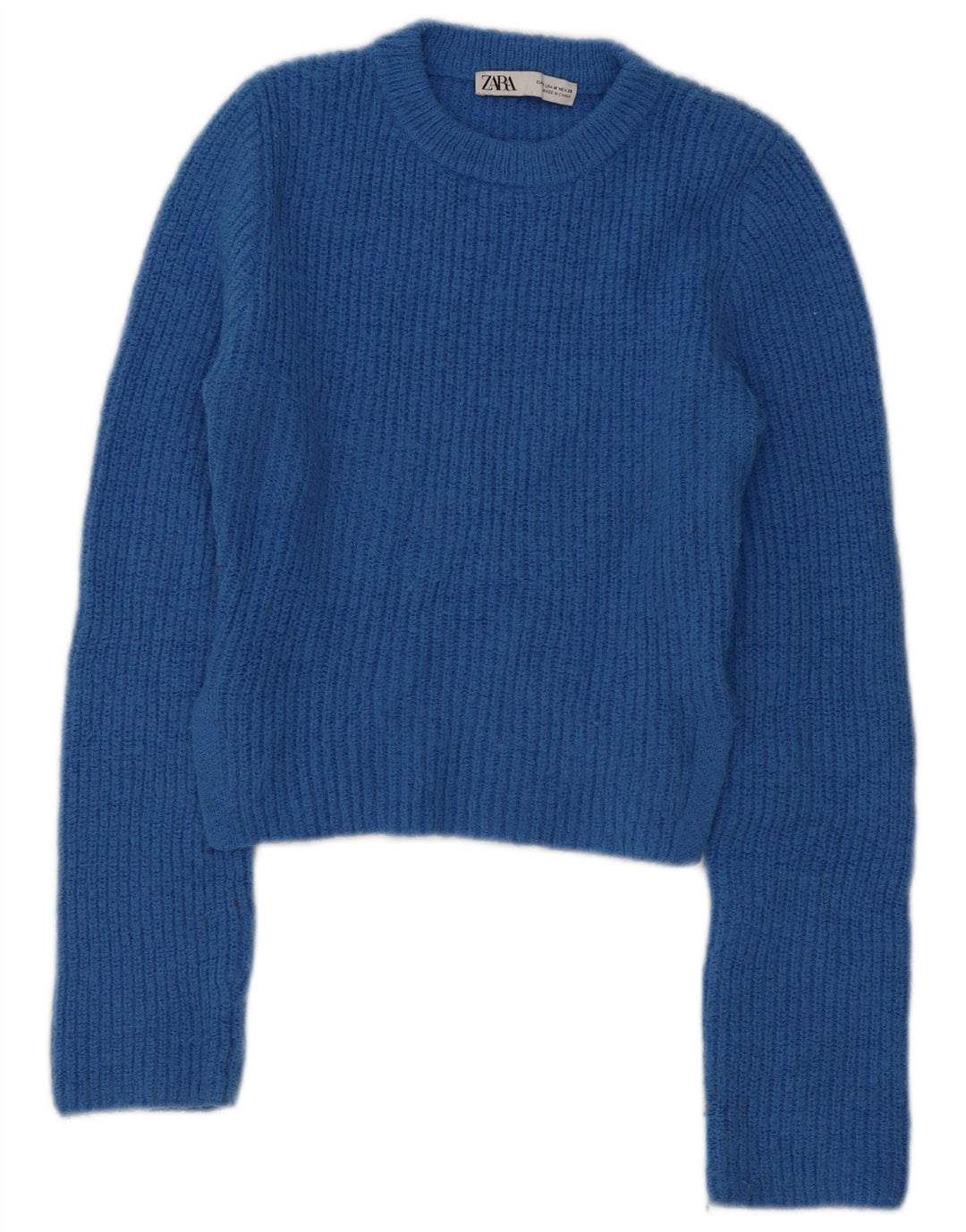 Maglione corto girocollo da donna Zara UK 12 Poliestere blu medio