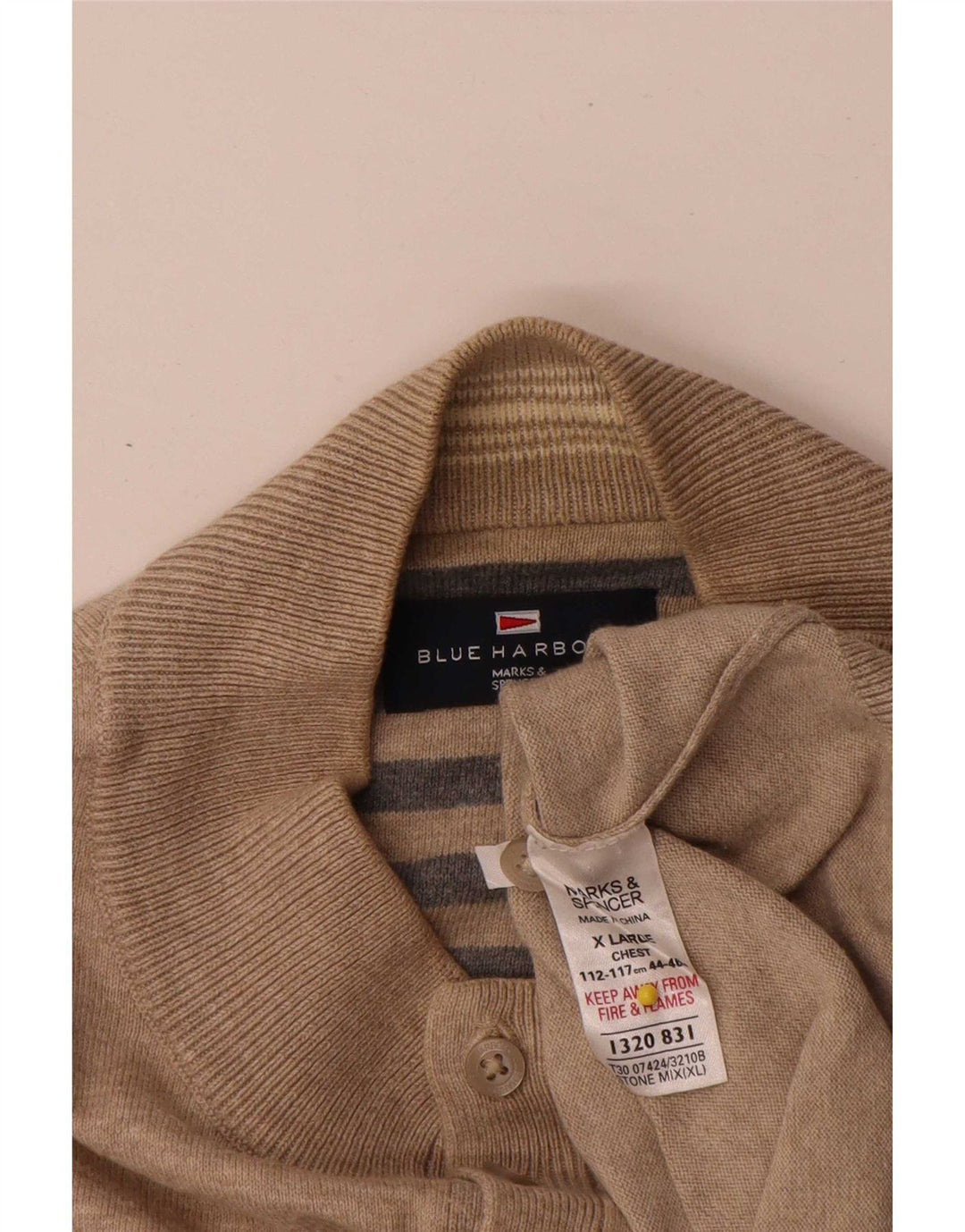 Maglione da uomo Marks & Spencer blu con collo abbottonato XL Beige