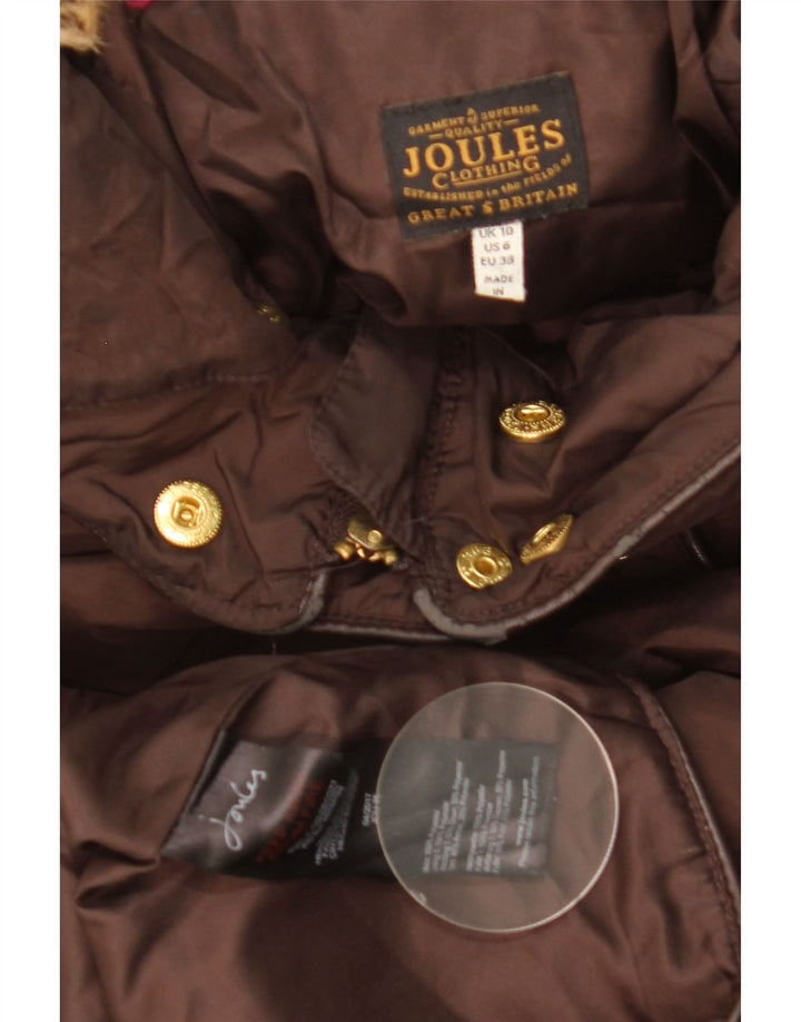 JOULES Cappotto imbottito con cappuccio da donna UK 10 piccolo poliestere marrone