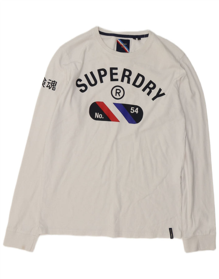 Top grafico da uomo a maniche lunghe XL Superdry in cotone bianco