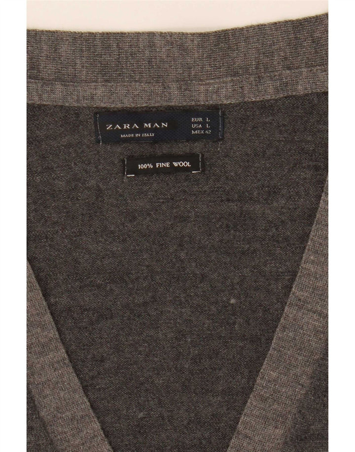 Maglione cardigan da uomo Zara grande in lana grigia