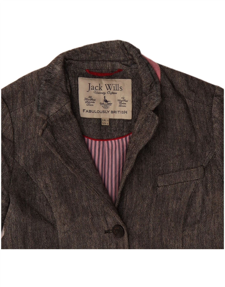 JACK WILLS Giacca blazer da donna a 3 bottoni UK 10 piccola in lino grigio