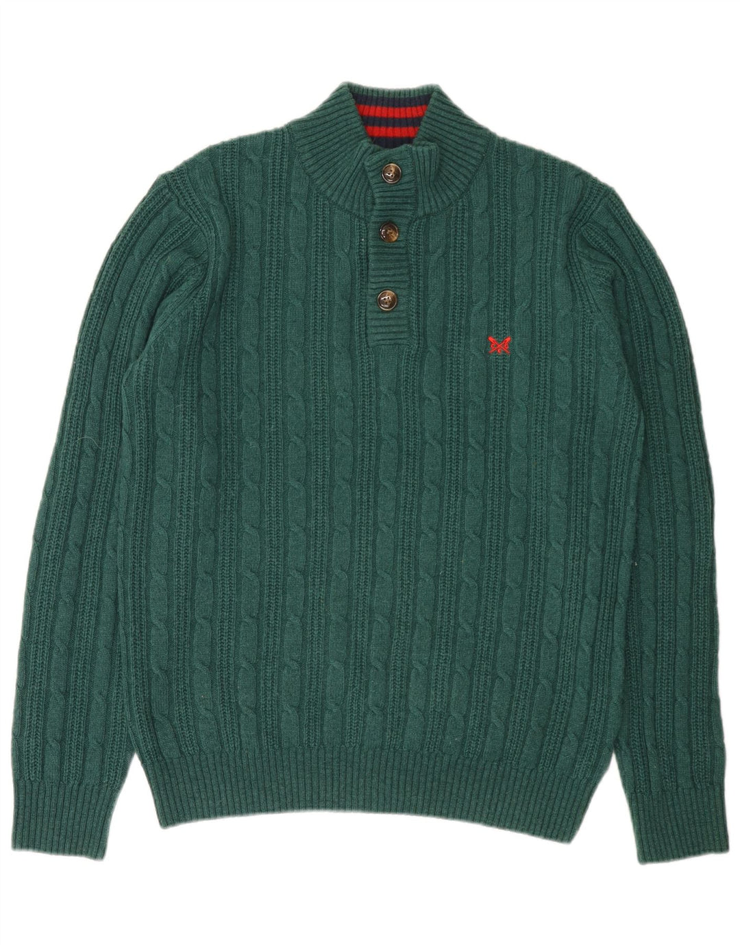 Crew Clothing Maglione da uomo con bottoni e collo in nylon verde medio