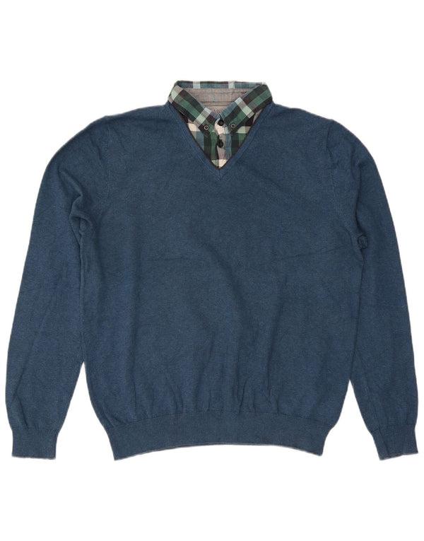 Maglione da uomo Marks & Spencer vestibilità regolare con scollo a V in cotone blu medio