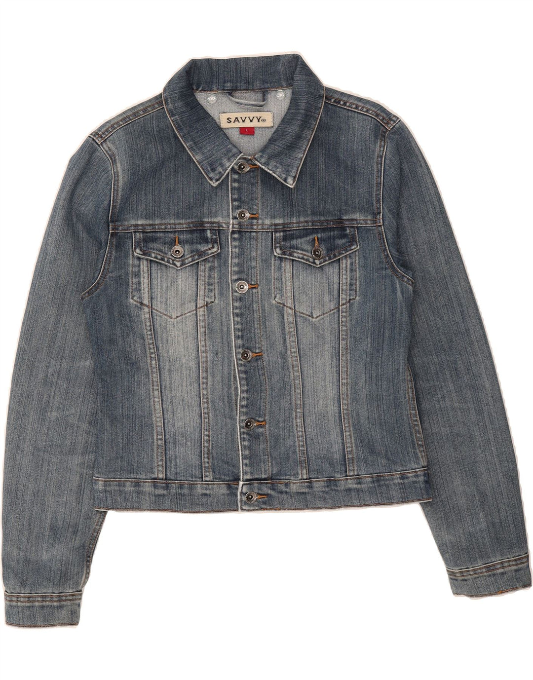 SAVVY Womens Denim Jacket UK 14 Large Blue Cotton Vintage Savvy and Second-Hand Savvy from Messina Hembry 