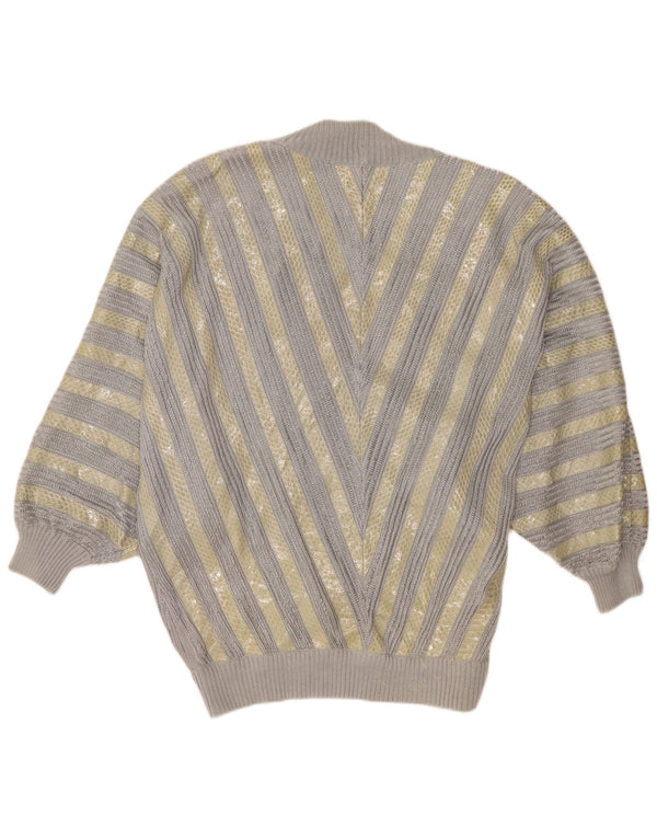 Maglione cardigan a pipistrello da donna Hettabretz UK 18 XL Seta con stampa animalier grigia