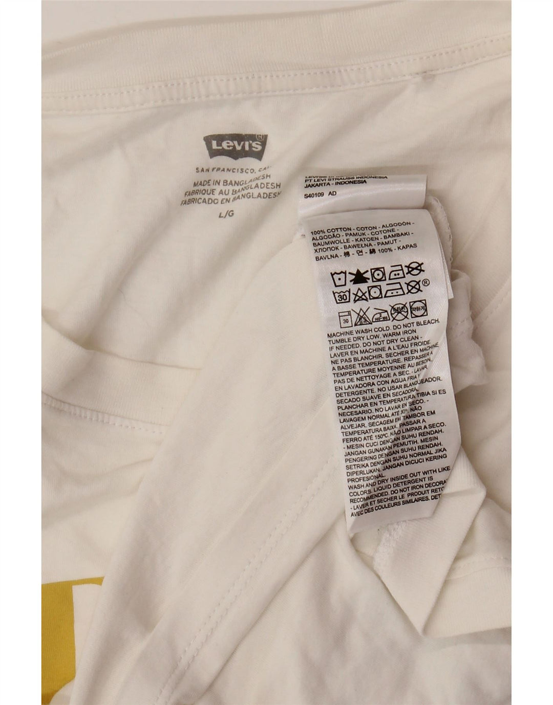 LEVI'S Canotta grafica corta da donna UK 16 Large Cotone bianco