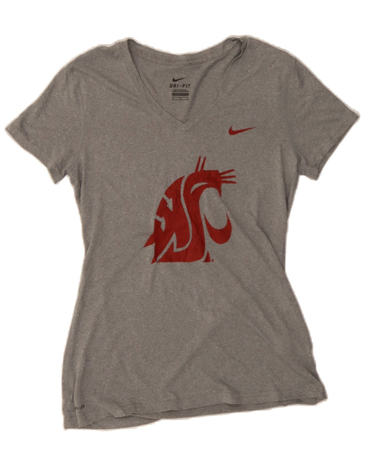 NIKE Womens Dri Fit Graphic T-Shirt Top UK 12 Medium Grey Polyester Vintage Nike and Second-Hand Nike from Messina Hembry 