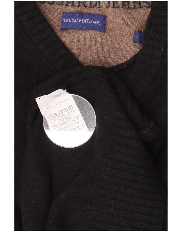 TRUSSARDI JEANS Maglione Uomo Scollo a V Large Nero in Lana