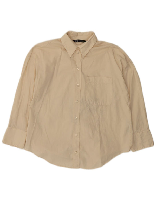 Camicia oversize con maniche a 3/4 da donna Zara UK 6 XS in cotone beige