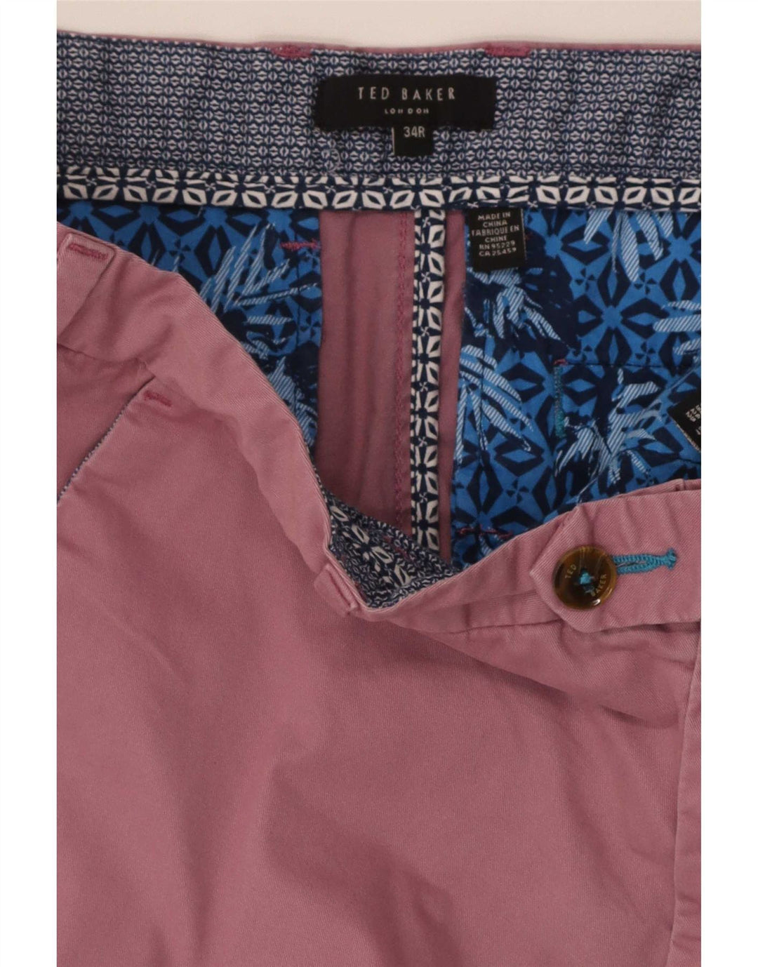 Pantaloncini chino regolari da uomo Ted Baker W34 grandi in cotone rosa