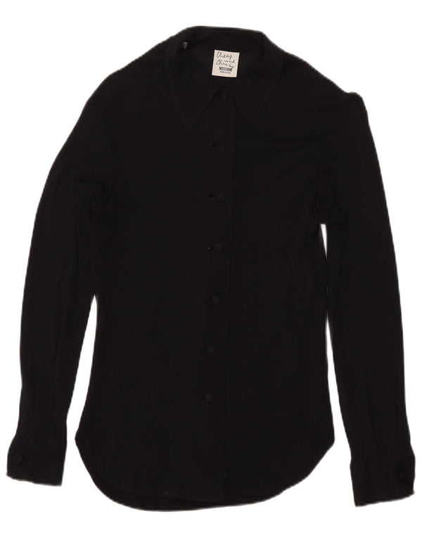 Moschino Donna See Through Camicia Camicetta UK 8 Small Rayon Nero