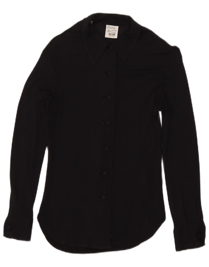 Moschino Donna See Through Camicia Camicetta UK 8 Small Rayon Nero