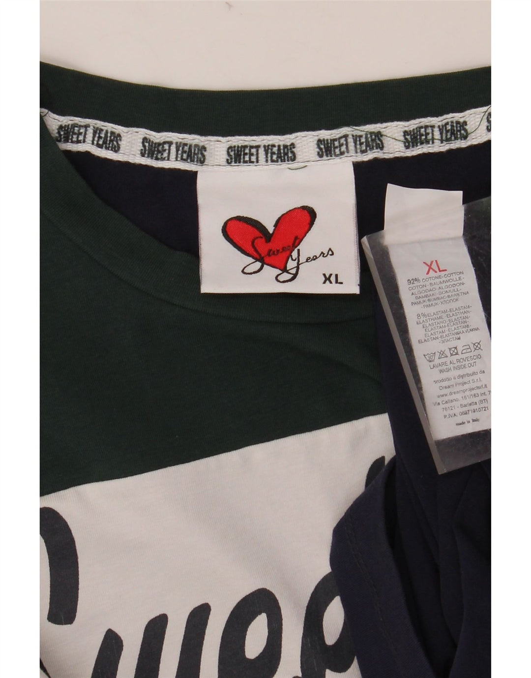 SWEET YEARS Top grafico da donna a maniche lunghe UK 18 XL Blu navy Colourblock