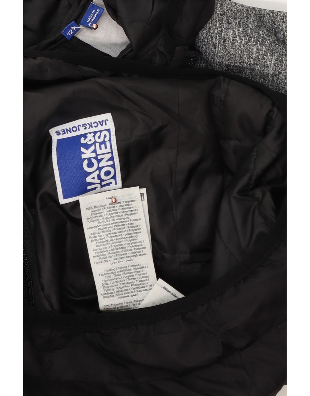 Giacca imbottita con cappuccio Jack & Jones per ragazzi 11-12 anni color block nero