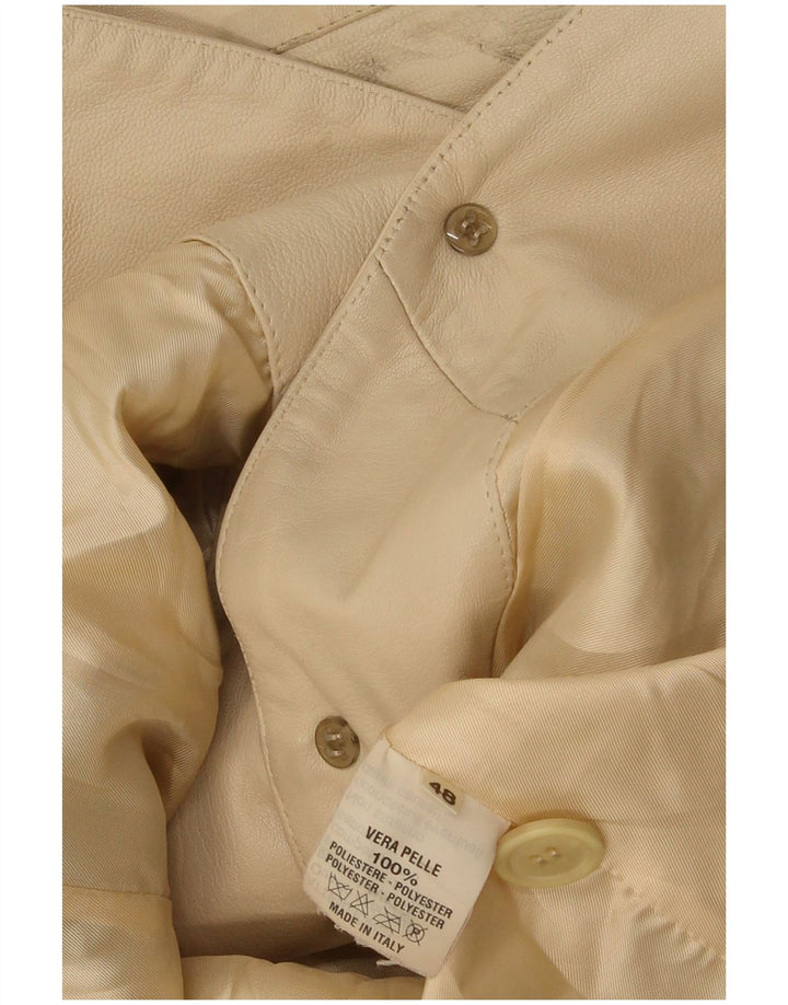 Giacca blazer in pelle vintage da donna a 3 bottoni IT 48 XL in pelle beige