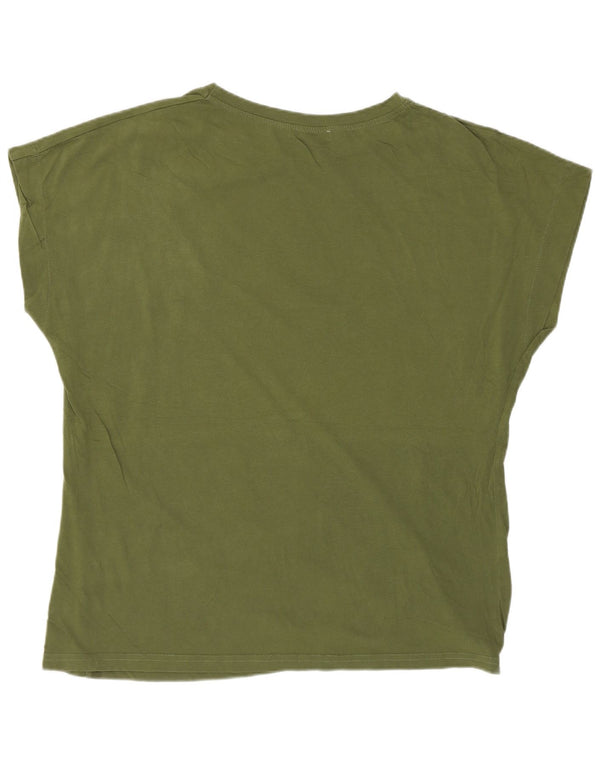 T-shirt grafica da donna Zara Top UK 16 grande cotone kaki