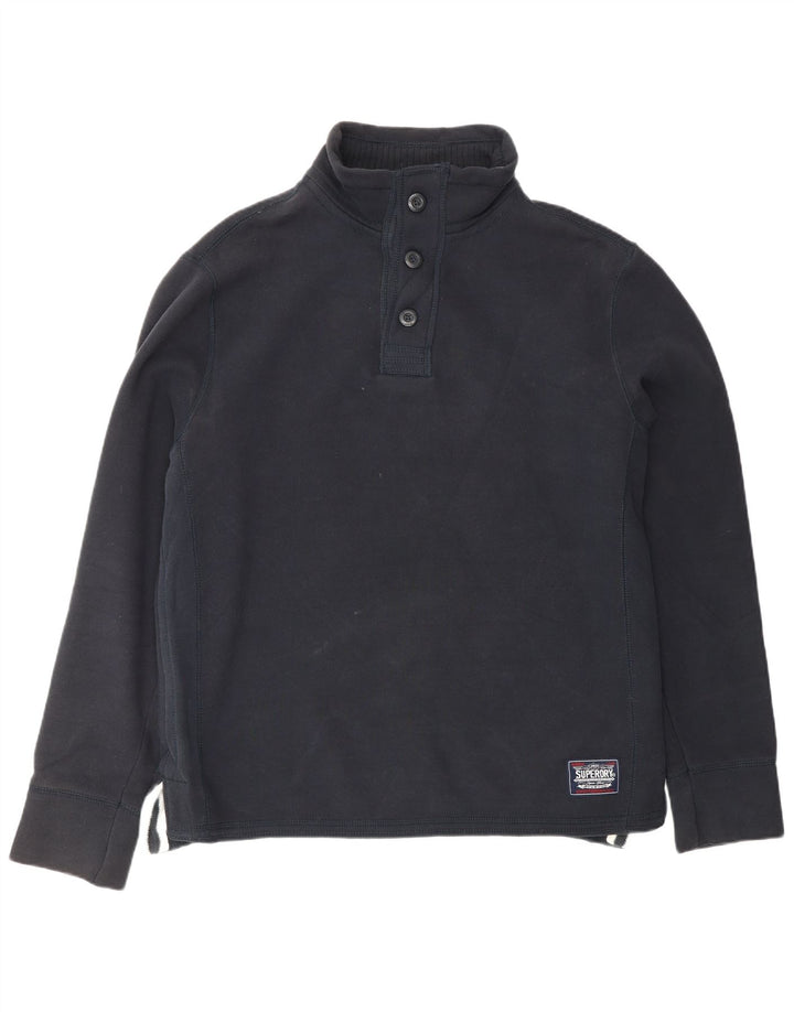 Felpa da uomo con collo con bottoni grafici Superdry, maglione XL, cotone blu navy