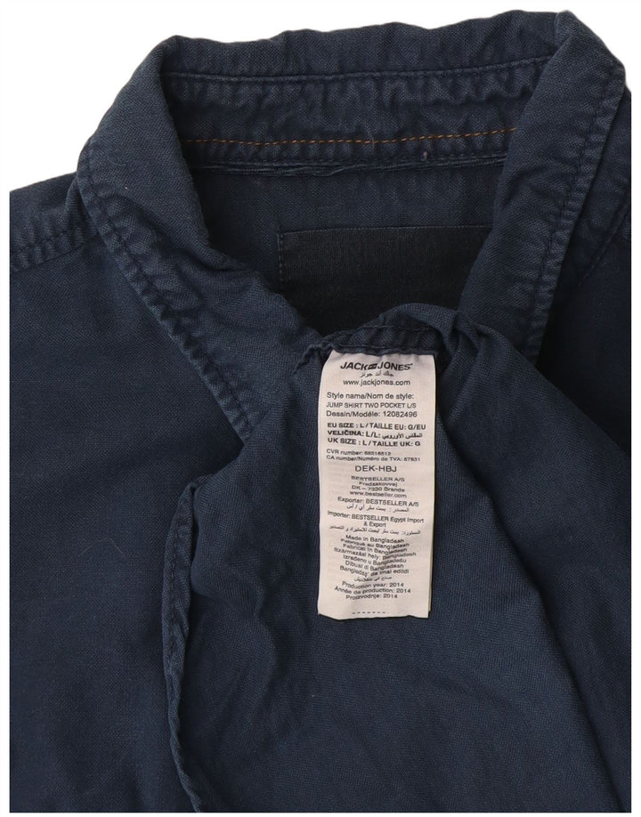 Camicia da uomo Jack & Jones grande in cotone blu navy