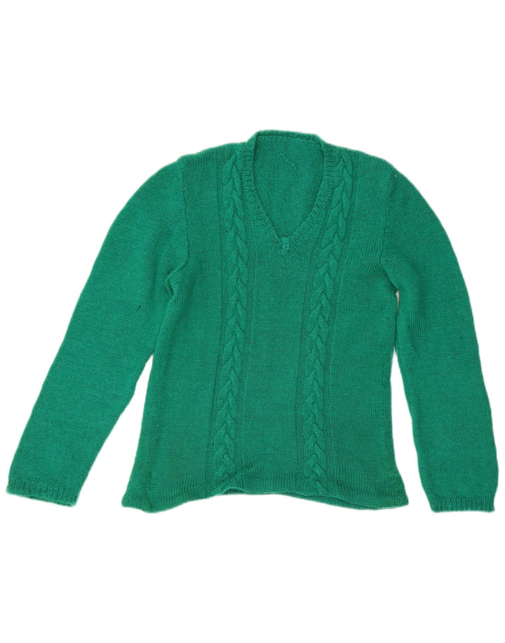 VINTAGE Womens V-Neck Jumper Sweater UK 10 Small Green