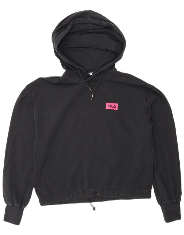 Fila Womens Oversized Hoodie Jumper UK 10 Small Black Cotton
