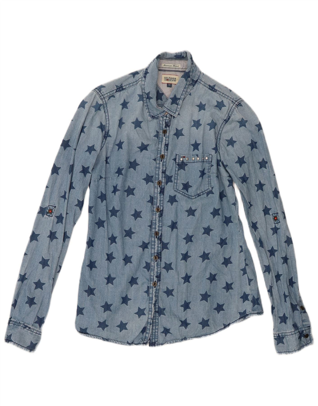 Camicia in denim con motivo astratto da donna Tommy Hilfiger UK 6 XS Blu