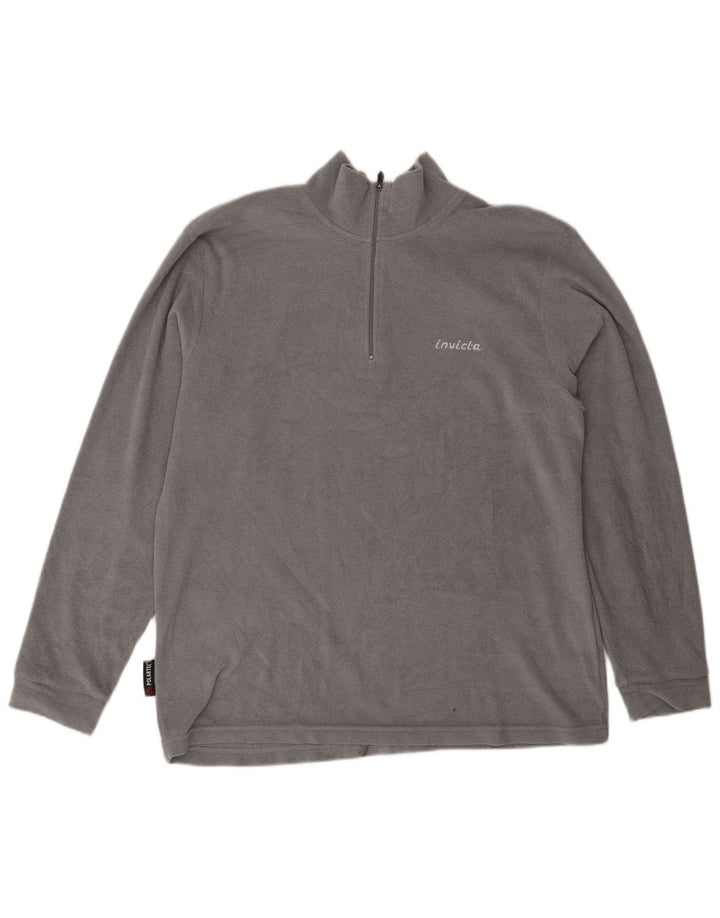 Maglione in pile da uomo con zip e collo Invicta, grande, in poliestere grigio