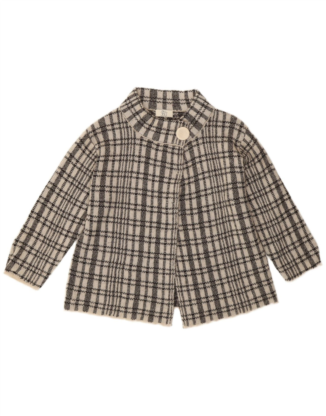 Maglione cardigan con maniche a 3/4 da donna vintage UK 12 a quadri blu medio