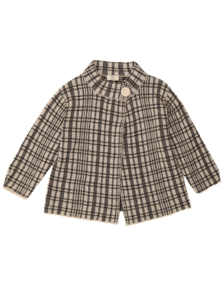 Maglione cardigan con maniche a 3/4 da donna vintage UK 12 a quadri blu medio