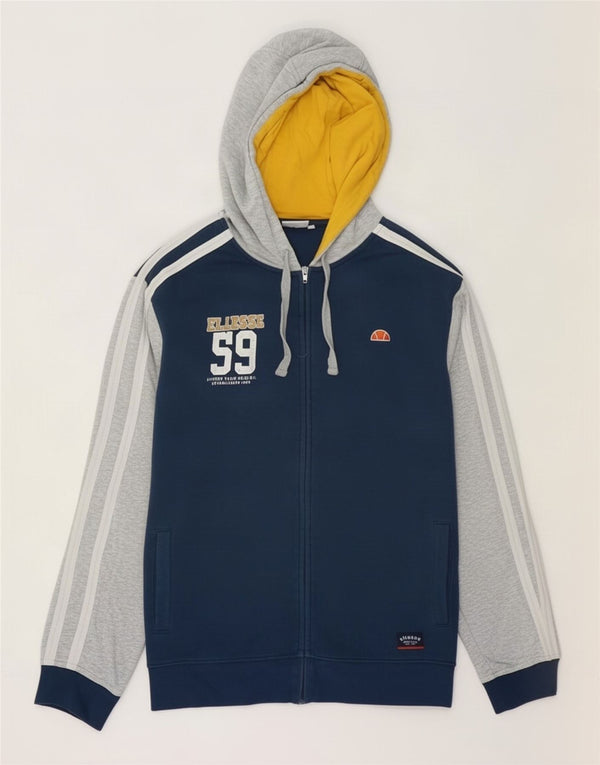 Maglione con cappuccio e zip grafica da uomo Ellesse XL in cotone color block blu navy