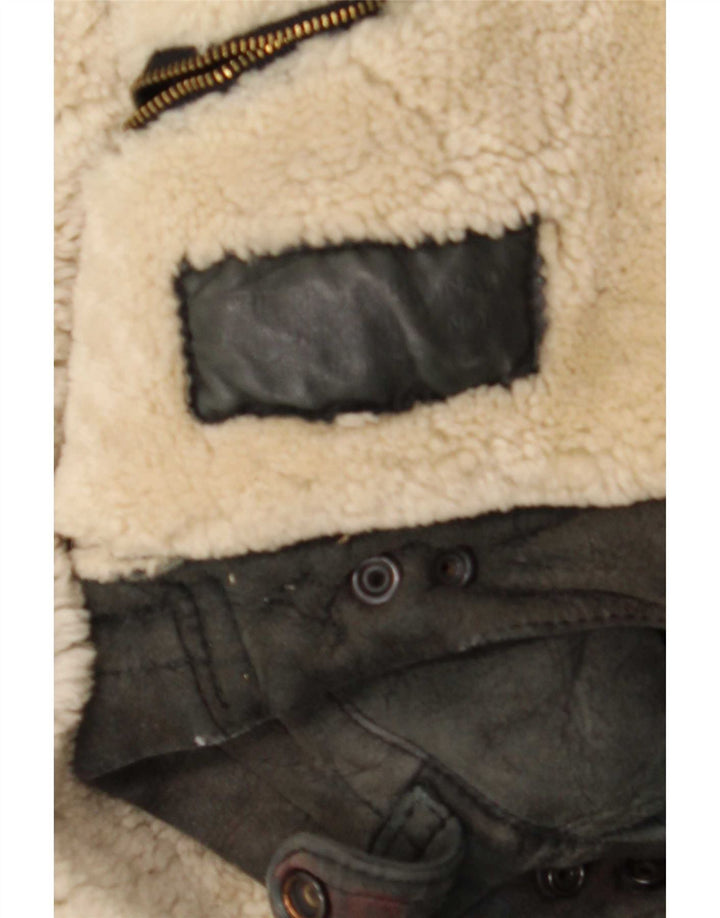 Giubbotto in shearling vintage da uomo IT 50 grande nero