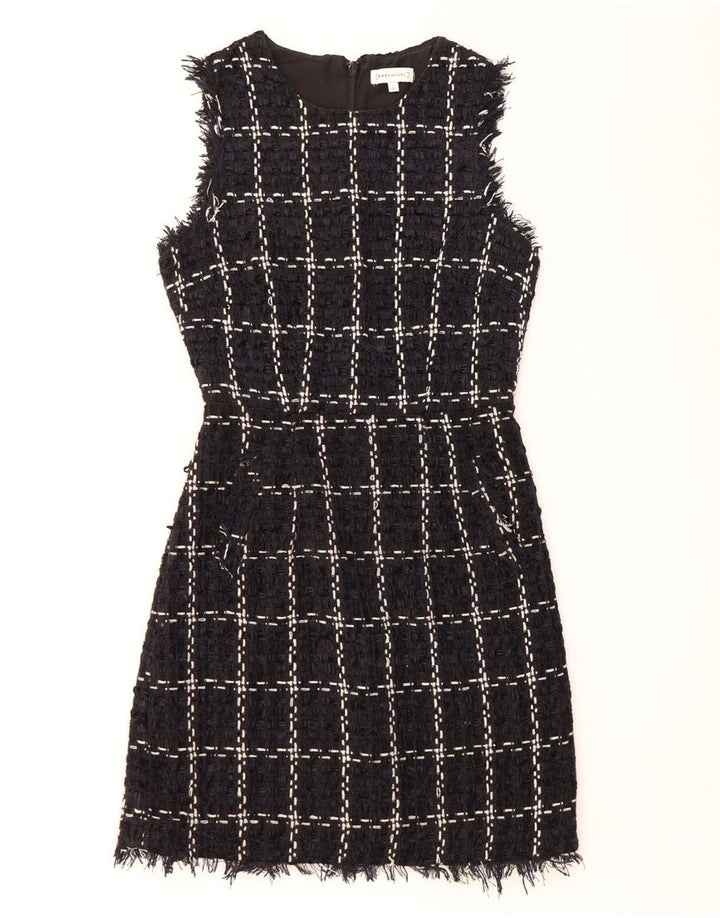 WAREHOUSE Abito tubino senza maniche da donna UK 8 piccoli quadri blu navy