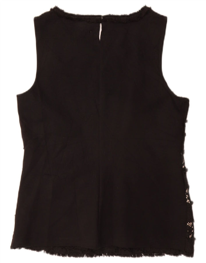 J. CREW Camicetta senza maniche da donna UK 10 Piccola viscosa floreale nera